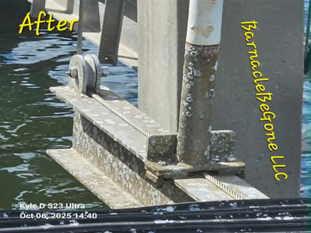 Boat lift cradle after cleaning by BarnacleBeGone LLC